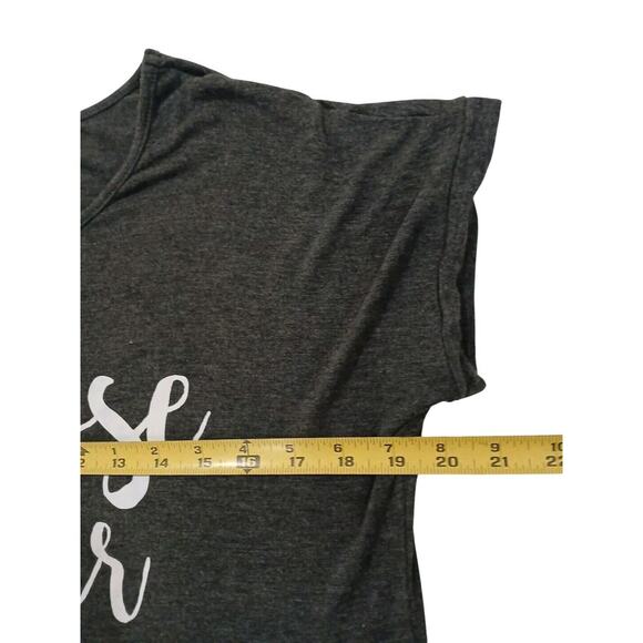 Glam T-SHIRT Women's Size M GRAY White Letters Barbiecore Boho Choose Your Happy - Picture 4 of 8